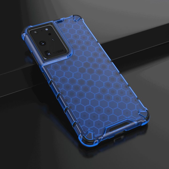 Honeycomb dėklas su geliniu rėmeliu, skirtas Samsung Galaxy S22 Ultra blue