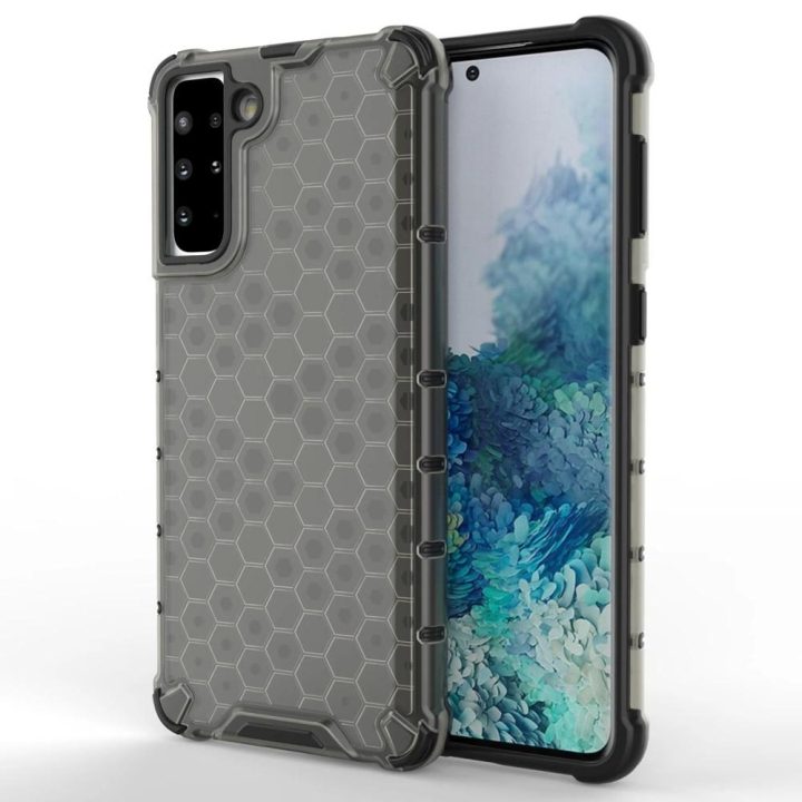 Honeycomb dėklas su geliniu rėmeliu, skirtas Samsung Galaxy S22 + (S22 Plus), juodos spalvos