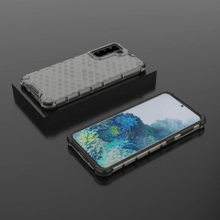 Honeycomb dėklas su geliniu rėmeliu, skirtas Samsung Galaxy S22 + (S22 Plus), juodos spalvos