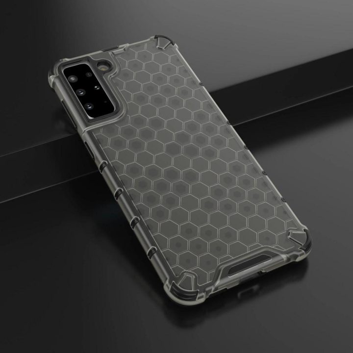 Honeycomb dėklas su geliniu rėmeliu, skirtas Samsung Galaxy S22 + (S22 Plus), juodos spalvos