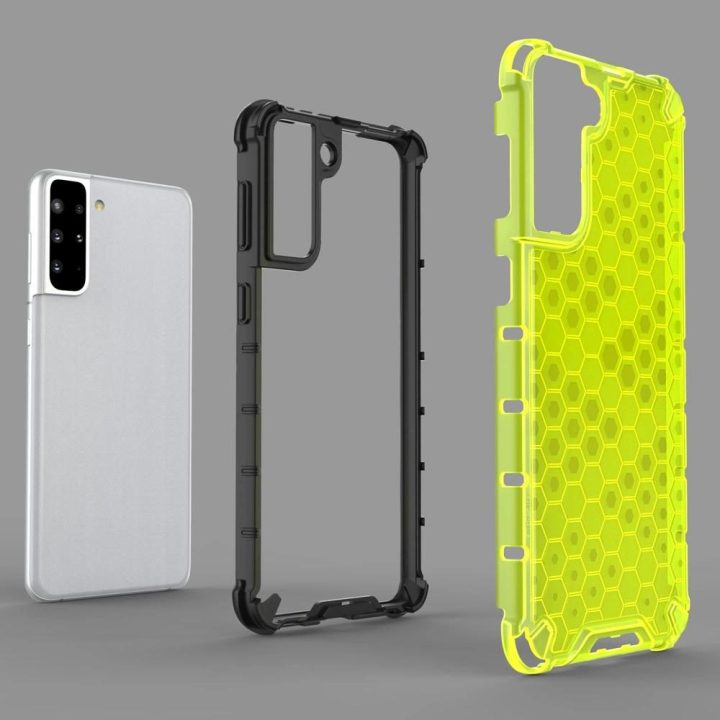 Honeycomb dėklas su geliniu rėmeliu, skirtas Samsung Galaxy S22 + (S22 Plus), juodos spalvos