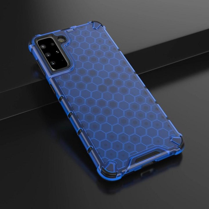 Honeycomb dėklas su geliniu rėmeliu, skirtas Samsung Galaxy S22 + (S22 Plus), mėlynos spalvos