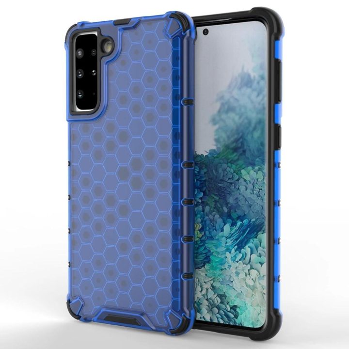 Honeycomb dėklas su geliniu rėmeliu, skirtas Samsung Galaxy S22 + (S22 Plus), mėlynos spalvos