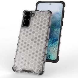 Honeycomb korpuso šarvuotas dangtelis su geliniu rėmeliu, skirtas Samsung Galaxy S22 + (S22 Plus), skaidrus