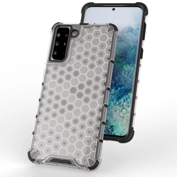 Honeycomb korpuso šarvuotas dangtelis su geliniu rėmeliu, skirtas Samsung Galaxy S22 + (S22 Plus), skaidrus