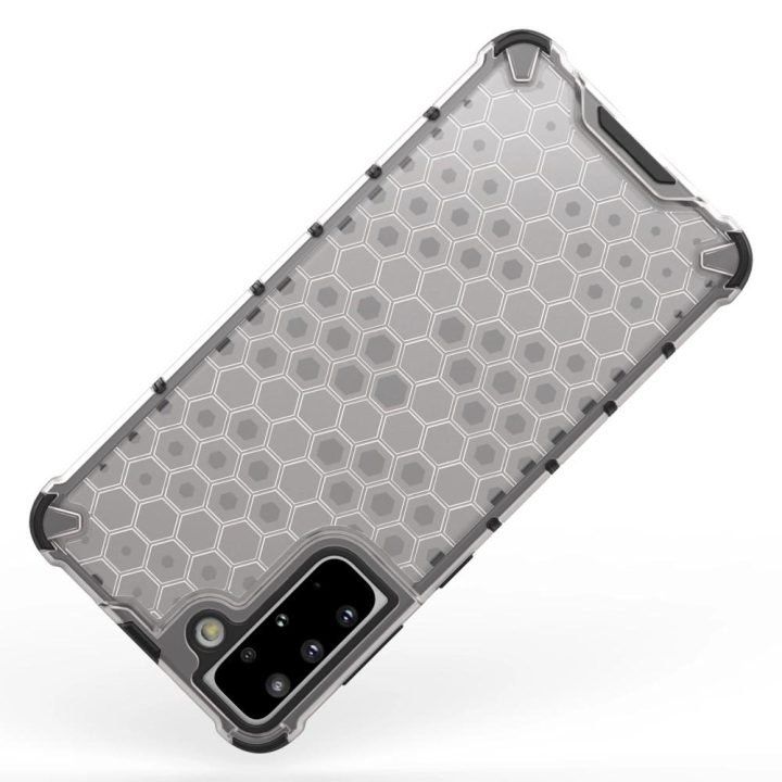 Honeycomb korpuso šarvuotas dangtelis su geliniu rėmeliu, skirtas Samsung Galaxy S22 + (S22 Plus), skaidrus