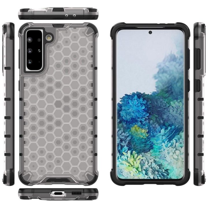 Honeycomb korpuso šarvuotas dangtelis su geliniu rėmeliu, skirtas Samsung Galaxy S22 + (S22 Plus), skaidrus