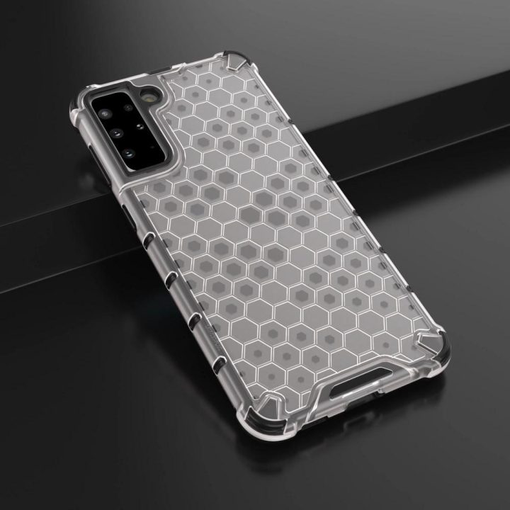 Honeycomb korpuso šarvuotas dangtelis su geliniu rėmeliu, skirtas Samsung Galaxy S22 + (S22 Plus), skaidrus
