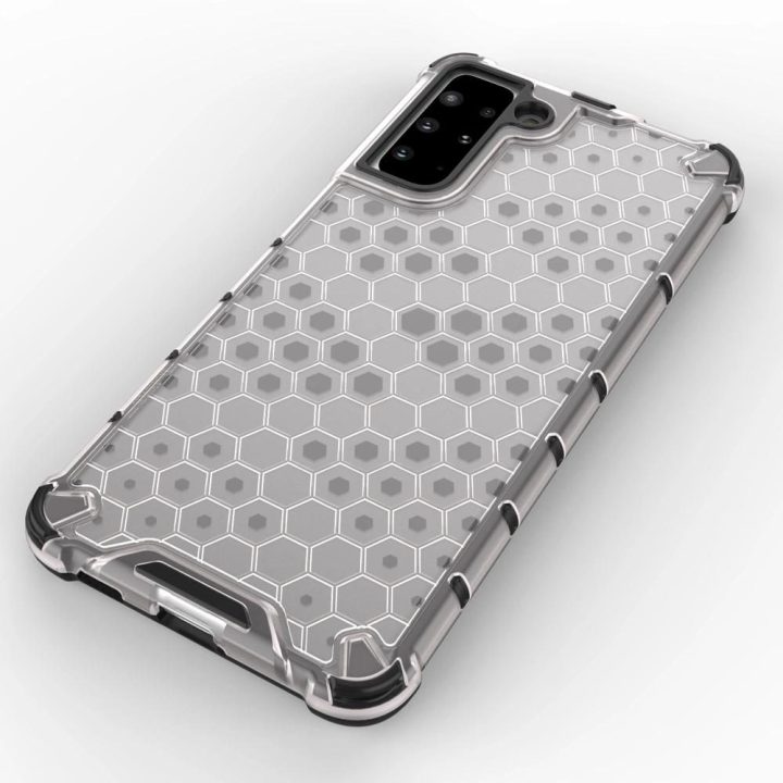 Honeycomb korpuso šarvuotas dangtelis su geliniu rėmeliu, skirtas Samsung Galaxy S22 + (S22 Plus), skaidrus