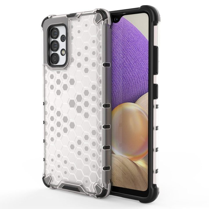 Honeycomb korpuso šarvuotas dangtelis su geliniu rėmeliu, skirtas Samsung Galaxy A13 5G , skaidrus