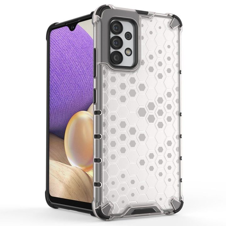 Honeycomb korpuso šarvuotas dangtelis su geliniu rėmeliu, skirtas Samsung Galaxy A13 5G , skaidrus
