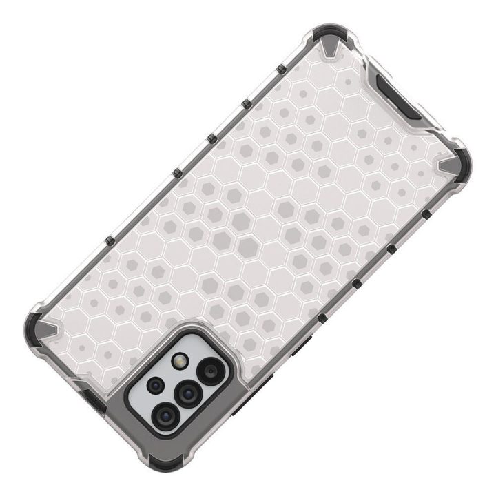 Honeycomb korpuso šarvuotas dangtelis su geliniu rėmeliu, skirtas Samsung Galaxy A13 5G , skaidrus