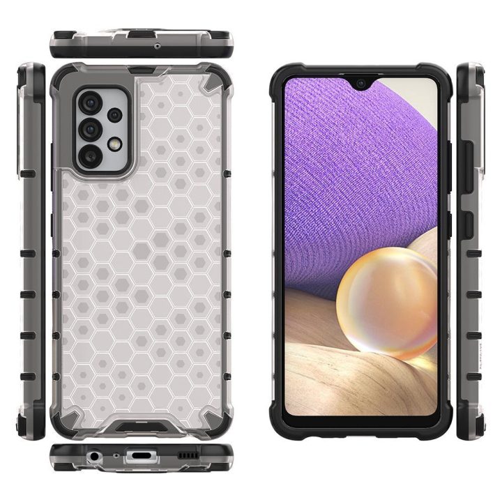Honeycomb korpuso šarvuotas dangtelis su geliniu rėmeliu, skirtas Samsung Galaxy A13 5G , skaidrus
