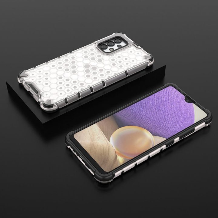Honeycomb korpuso šarvuotas dangtelis su geliniu rėmeliu, skirtas Samsung Galaxy A13 5G , skaidrus