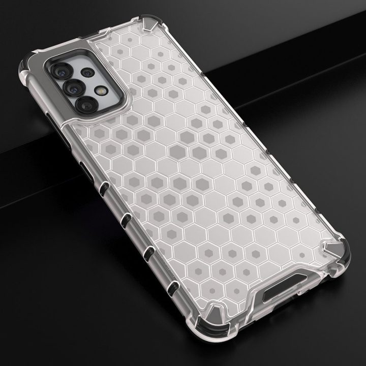 Honeycomb korpuso šarvuotas dangtelis su geliniu rėmeliu, skirtas Samsung Galaxy A13 5G , skaidrus