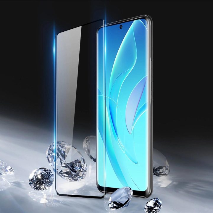 Lenktas stiklas Grūdintas stiklas Honor 60 Pro su juodu rėmeliu