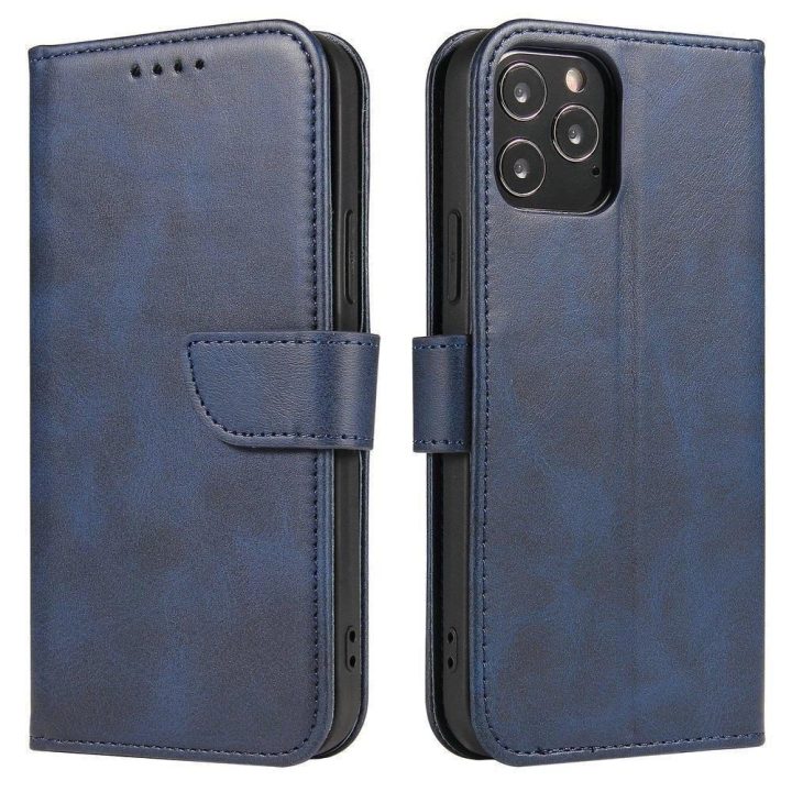 Magnetinis dėklas elegantiškas dėklas su atvartu ir stovo funkcija, skirtas Samsung Galaxy A03s (166.5), mėlynas