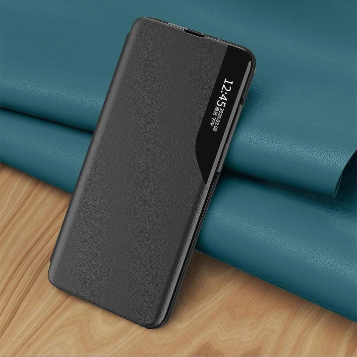 Eco Leather View Case elegantiškas dėklas su atvartu ir stovo funkcija, skirtas Samsung Galaxy A73 , raudonos spalvos