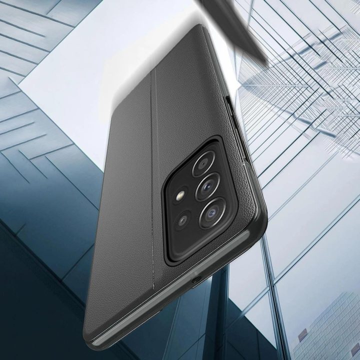 Eco Leather View Case elegantiškas dėklas su atvartu ir stovo funkcija, skirtas Samsung Galaxy A73 , raudonos spalvos