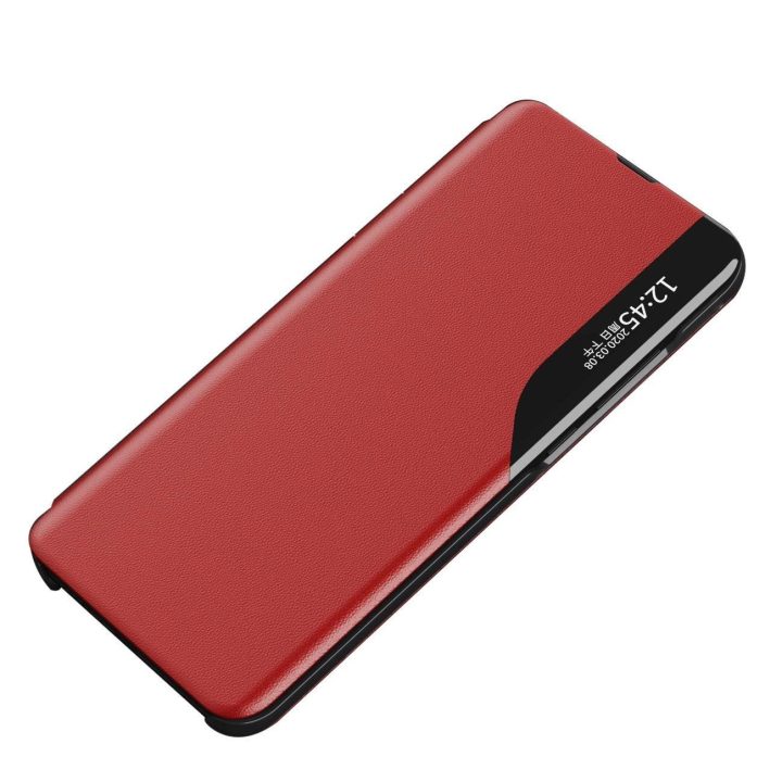 Eco Leather View Case elegantiškas dėklas su atvartu ir stovo funkcija, skirtas Samsung Galaxy A73 , raudonos spalvos