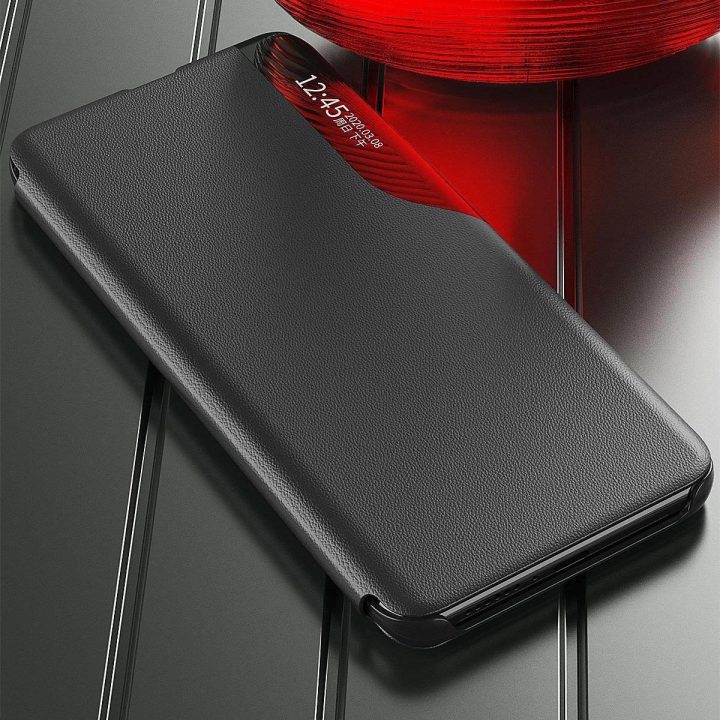 Eco Leather View Case elegantiškas dėklas su atvartu ir stovo funkcija, skirtas Samsung Galaxy A73 , raudonos spalvos