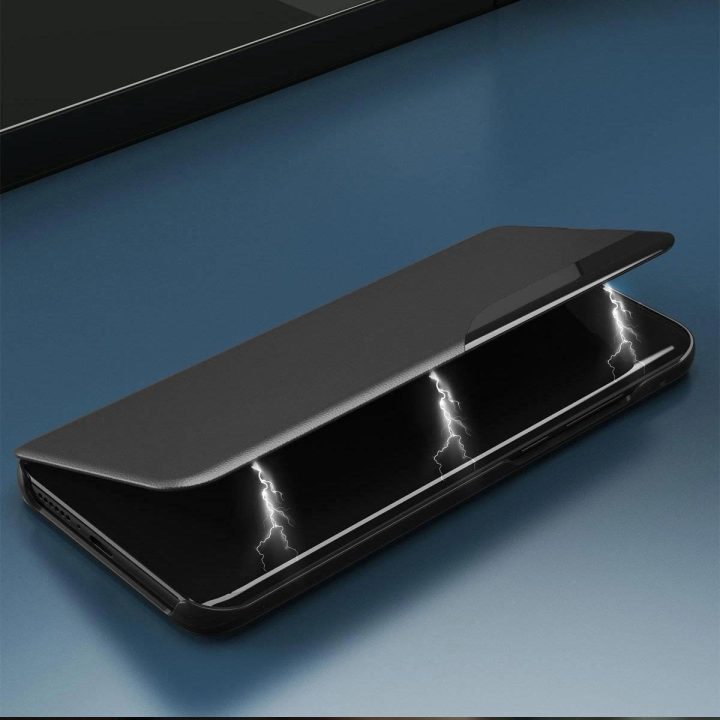 Eco Leather View Case elegantiškas dėklas su atvartu ir stovo funkcija, skirtas Samsung Galaxy A73 , mėlynos spalvos