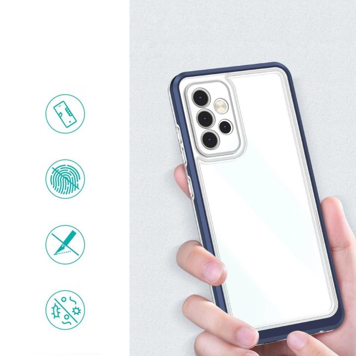 Skaidrus 3in1 korpusas Samsung Galaxy A73 Frame Cover Gel Blue