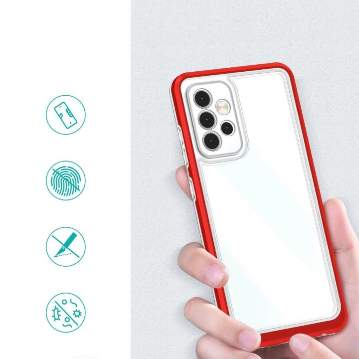 Skaidrus 3in1 korpusas Samsung Galaxy A73 Frame Cover Gel Red