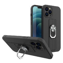 Žiedinis dėklas Silikoninis dėklas su pirštų laikikliu ir stovu, skirtas Xiaomi Poco M4 Pro 5G , juodos spalvos