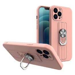 Žiedinis dėklas Silikoninis dėklas su piršto laikikliu ir pagrindu, skirtas Samsung Galaxy S21 FE , rožinės spalvos