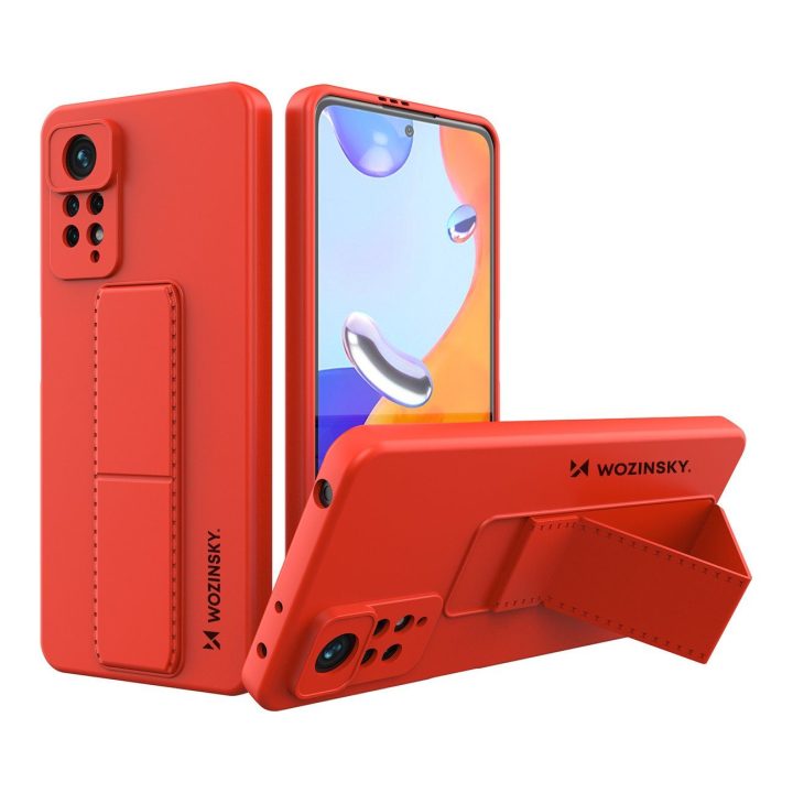 Silikoninis Xiaomi Redmi Note 11 Pro telefono stovo dangtelis, skirtas Xiaomi Redmi Note 11 Pro , raudonos spalvos