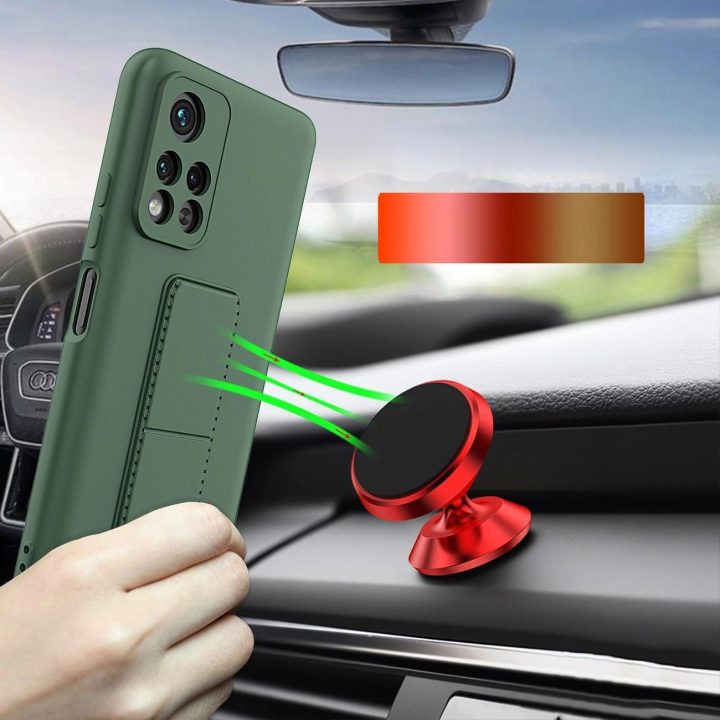 Silikoninis stovo dangtelis Xiaomi Poco M4 Pro 5G Kickstand Case Silikoninis stovo dangtelis Xiaomi Poco M4 Pro 5G Pink
