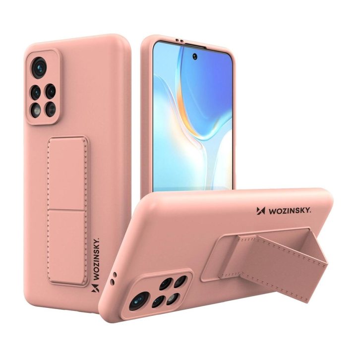 Silikoninis stovo dangtelis Xiaomi Poco M4 Pro 5G Kickstand Case Silikoninis stovo dangtelis Xiaomi Poco M4 Pro 5G Pink