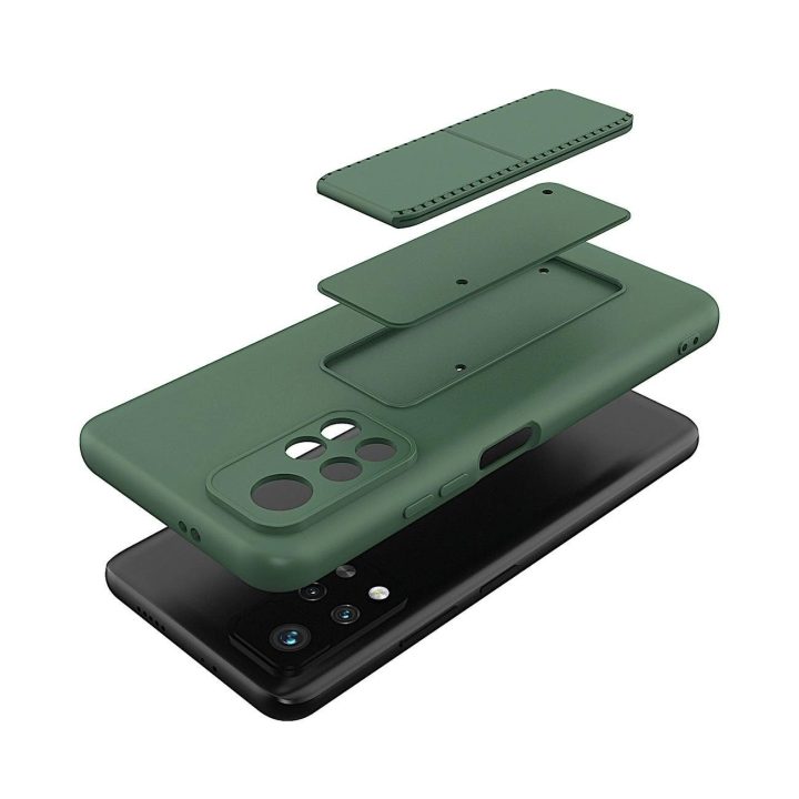 Silikoninis Xiaomi Redmi 10 Black dėklas su stovu, skirtas Xiaomi Redmi 10 Black