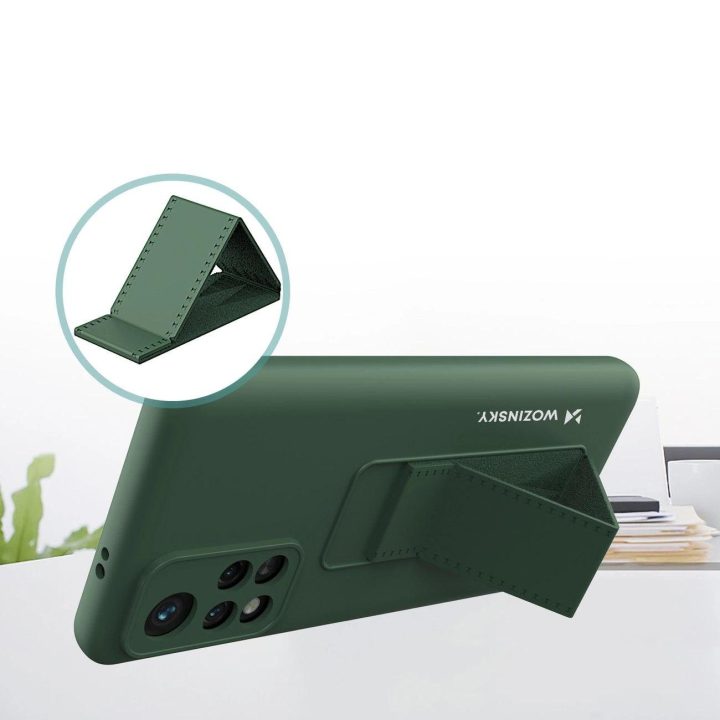 Silikoninis Xiaomi Redmi 10 Black dėklas su stovu, skirtas Xiaomi Redmi 10 Black