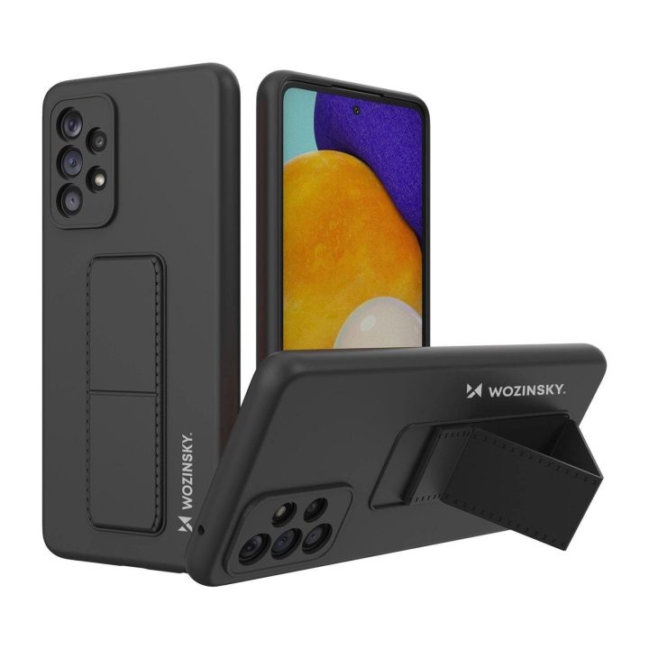 Kickstand Case silikoninis stovo dangtelis, skirtas Samsung Galaxy A73, juodas