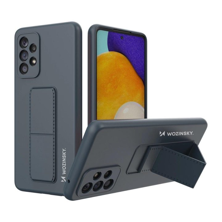 Kickstand Case silikoninis stovo dangtelis, skirtas Samsung Galaxy A73, tamsiai mėlynas