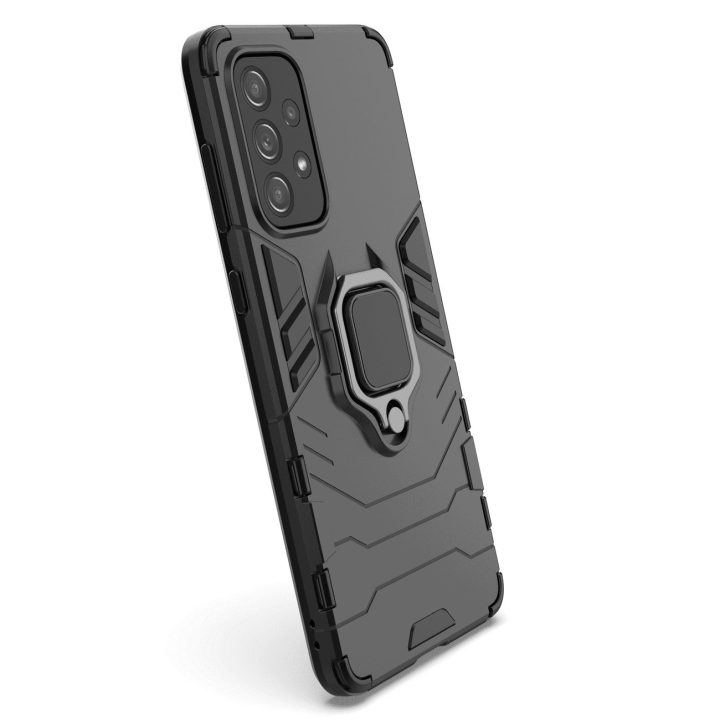 Ring Armor tvirtas hibridinis dėklas + magnetinis laikiklis, skirtas Samsung Galaxy A73 , juodas