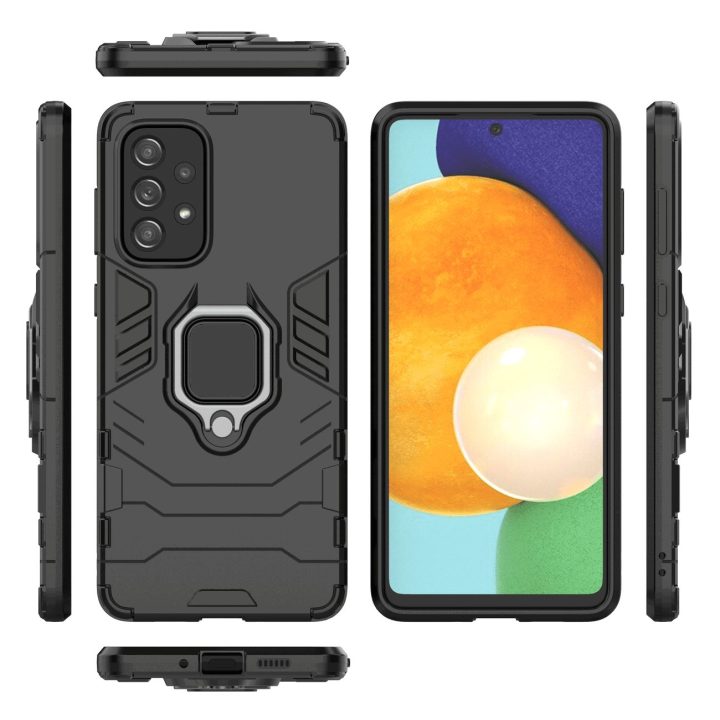 Ring Armor tvirtas hibridinis dėklas + magnetinis laikiklis, skirtas Samsung Galaxy A73 , juodas