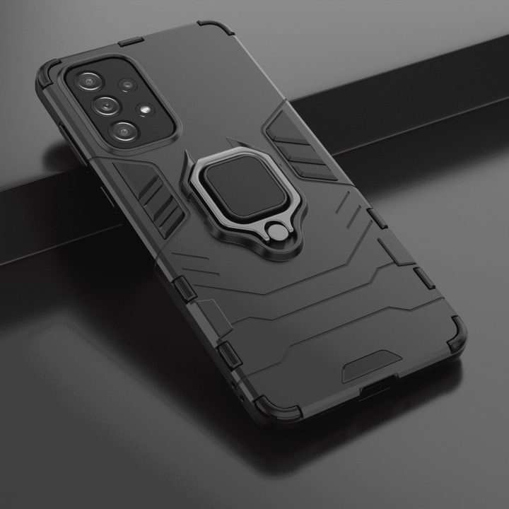 Ring Armor tvirtas hibridinis dėklas + magnetinis laikiklis, skirtas Samsung Galaxy A73 , juodas