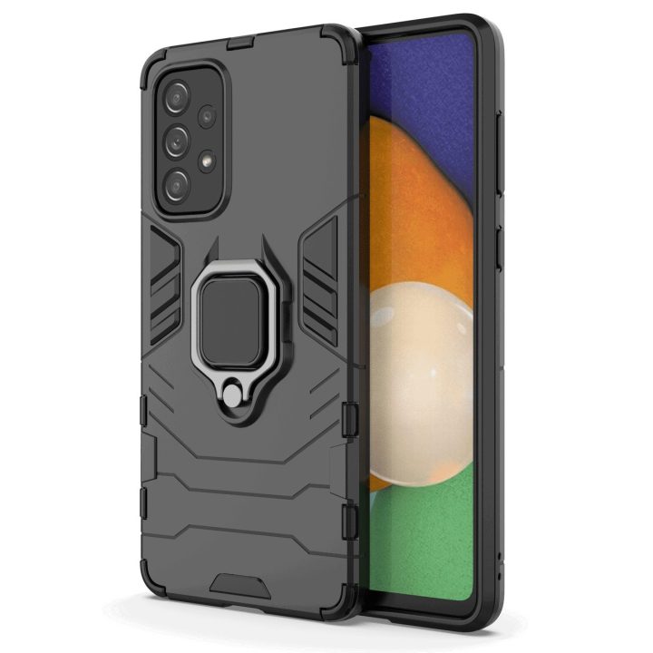Ring Armor tvirtas hibridinis dėklas + magnetinis laikiklis, skirtas Samsung Galaxy A73 , juodas