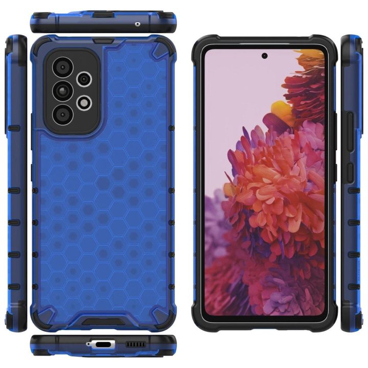 Honeycomb dėklas su geliniu rėmeliu, skirtas Samsung Galaxy A73 , mėlynos spalvos