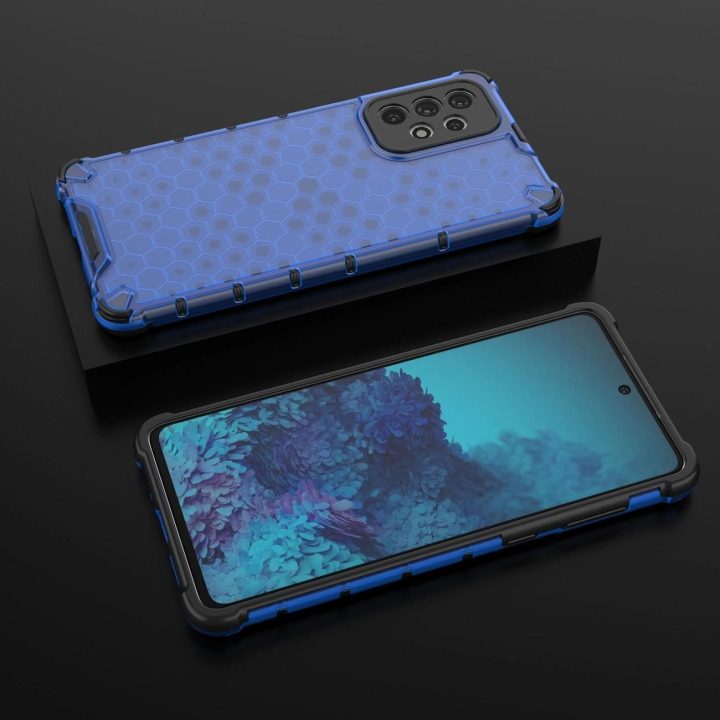 Honeycomb dėklas su geliniu rėmeliu, skirtas Samsung Galaxy A73 , mėlynos spalvos