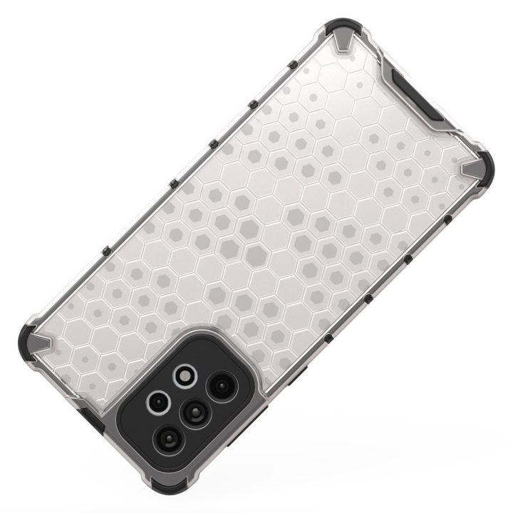Honeycomb korpuso šarvuotas dangtelis su geliniu rėmeliu, skirtas Samsung Galaxy A73 , skaidrus