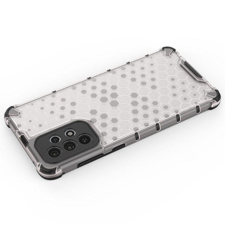 Honeycomb korpuso šarvuotas dangtelis su geliniu rėmeliu, skirtas Samsung Galaxy A73 , skaidrus