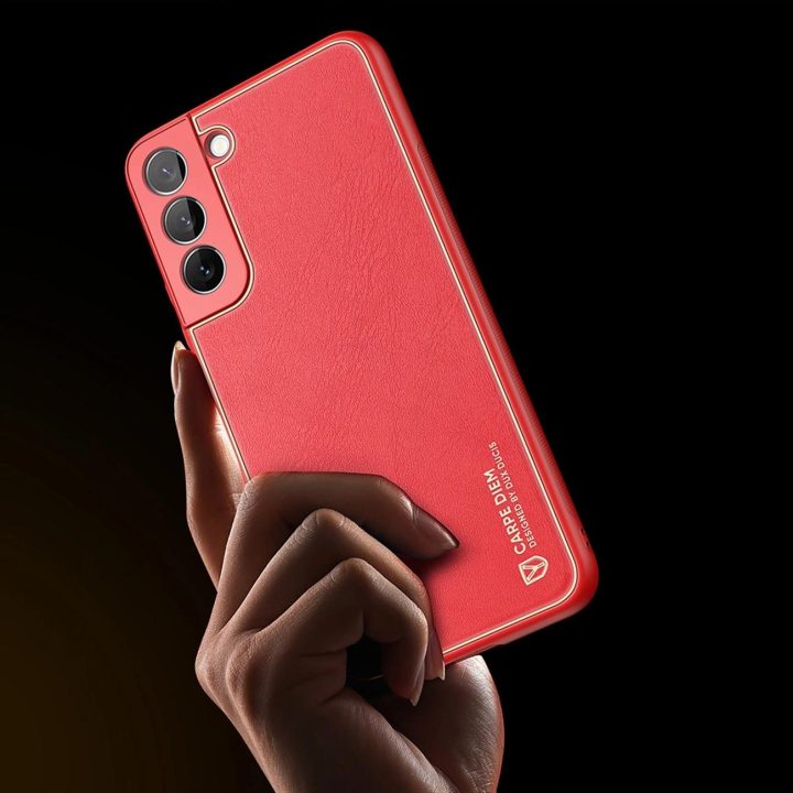 elegantiškas dangtelis iš ekologiškos odos, skirtas Samsung Galaxy S22+ (S22 Plus), raudonas