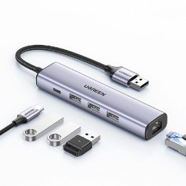 Daugiafunkcinis adapteris HUB USB 3.0 - 3 x USB / Ethernet RJ-45 / USB Type C PD pilkos spalvos (CM475)