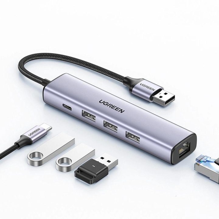 Daugiafunkcinis adapteris HUB USB 3.0 - 3 x USB / Ethernet RJ-45 / USB Type C PD pilkos spalvos (CM475)