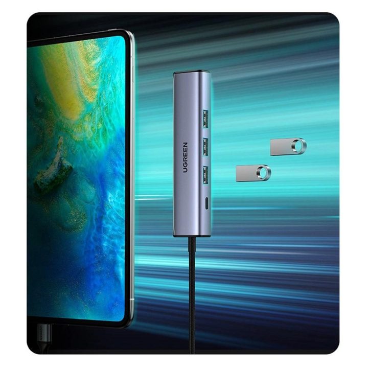 Daugiafunkcinis adapteris HUB USB 3.0 - 3 x USB / Ethernet RJ-45 / USB Type C PD pilkos spalvos (CM475)