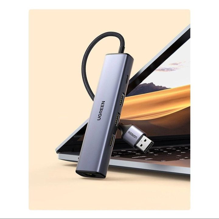 Daugiafunkcinis adapteris HUB USB 3.0 - 3 x USB / Ethernet RJ-45 / USB Type C PD pilkos spalvos (CM475)